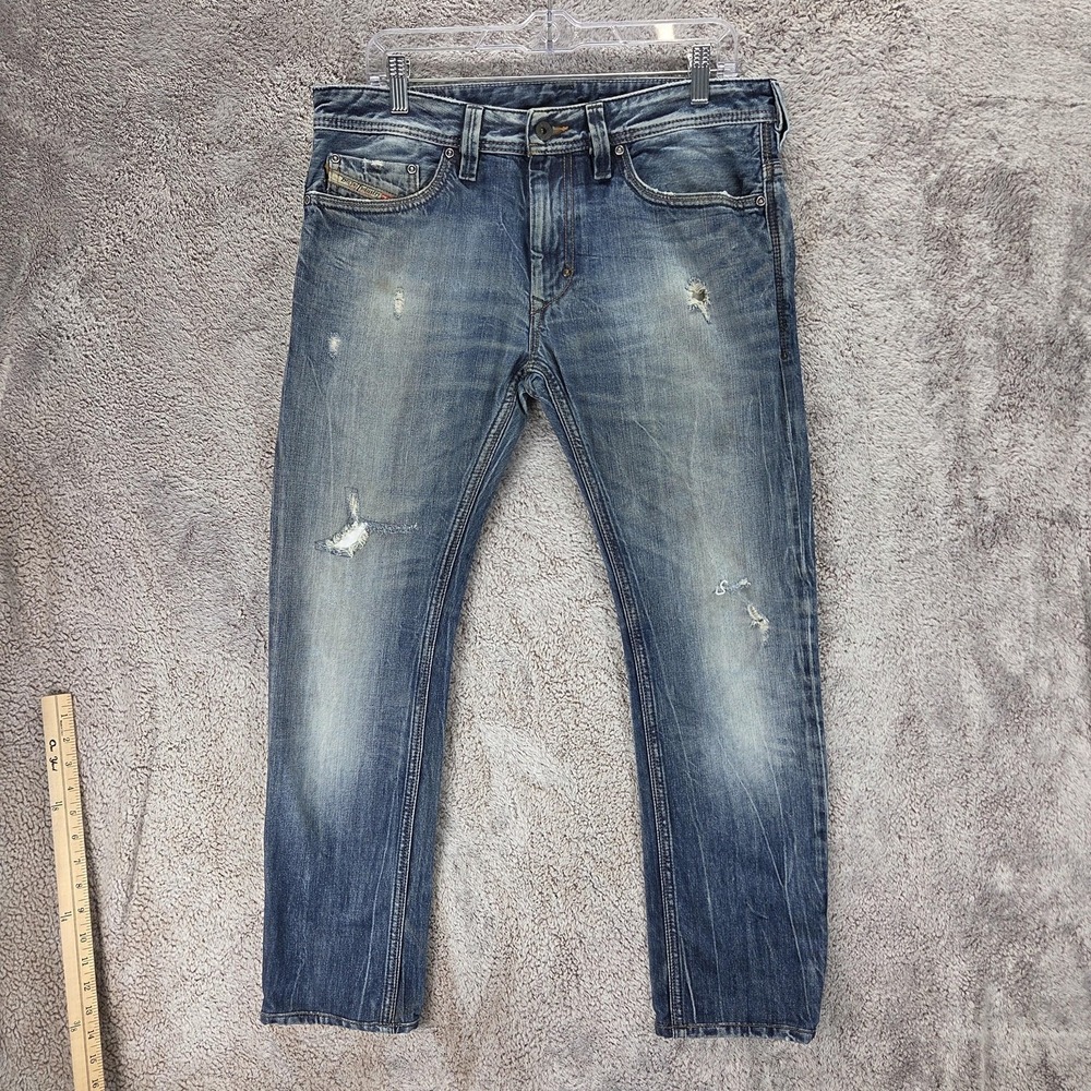 Diesel Jeans Mens 32x32 Blue Thanaz Slim Skinny Thrashed Altered Hem 008B9